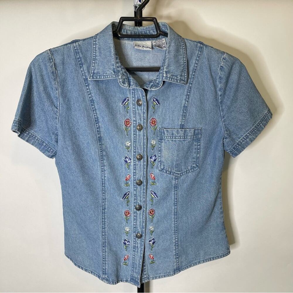 Vintage Bobbie Brooks Floral Denim Top Size Small Womens